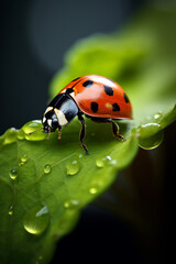 Fototapeta premium cinematic photography of a ladybird on a leaf created with Generative Ai