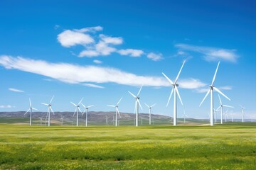 Wind power station in the plant. Renewable energy, ecology, environment concept