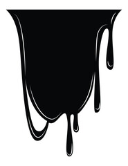 Paint dripping liquid. Flowing oil stain. Set of black drips. Abstract flow stencil, current ink streak or fluid smudge. Vector illustration on white background
