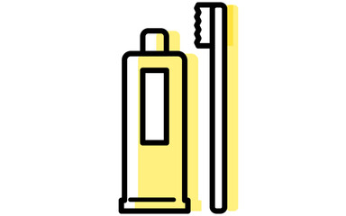 Dental: Iconic image of toothpaste, simple line drawing of toothbrush and toothpaste