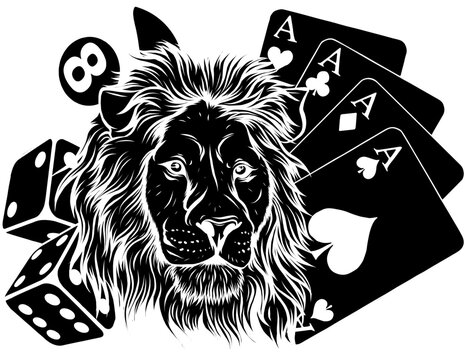 recommend clip art: black silhouette of Lion head with poker cards and dice