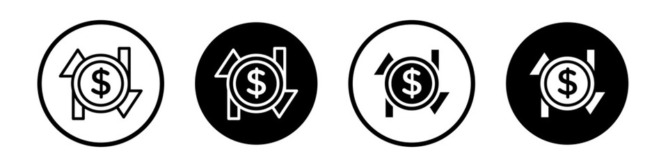 Operating profit loss icon set. cfo vector symbol. business net profit and loss sign. financial expense icon in black filled and outlined style. - obrazy, fototapety, plakaty