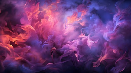 Close-up of ethereal liquid flames in a mesmerizing blend of violet and lavender colors, casting a...