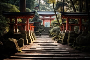 Japanese tori gate:composite image. Mount Fuji