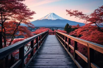 Gordijnen Japanese tori gate:composite image. Mount Fuji © sirisakboakaew