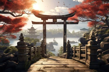  Japanese tori gate:composite image. Mount Fuji © sirisakboakaew