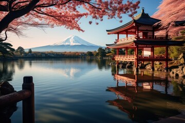 Obraz premium Japanese tori gate:composite image. Mount Fuji