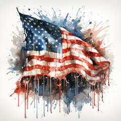 watercolor 4th of July American Flag Splash clipart, Generative Ai