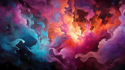 Close-up of ethereal liquid flames in a blend of magenta and cyan hues, illuminating a surreal landscape - obrazy, fototapety, plakaty
