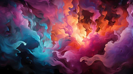 Poster Close-up of ethereal liquid flames in a blend of magenta and cyan hues, illuminating a surreal landscape ©  ALLAH LOVE