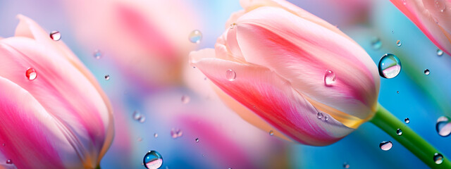 Beautiful tulips in pastel colors. Selective focus. - obrazy, fototapety, plakaty