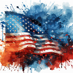 watercolor 4th of July American Flag Splash clipart, Generative Ai - obrazy, fototapety, plakaty