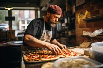 A male cook is cooking in the kitchen.