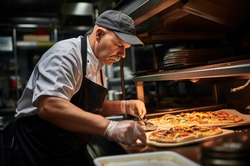 A male cook is cooking in the kitchen.