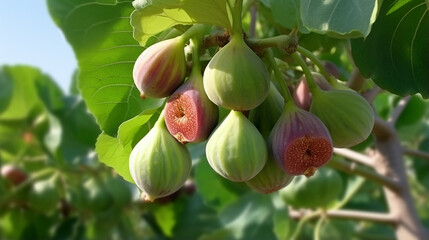 figs on the branch of a fig tree. generative ai