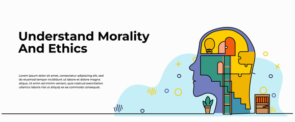 Vector illustration Understand Morality And Ethics . Modern flat in continuous line style. - obrazy, fototapety, plakaty