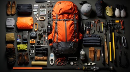 Camping and hiking trips with views from above. and hiking gear, equipment, and accessories for mountain travel.