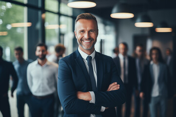 Diverse successful corporate businessman and marketer team showing teamwork and success strategy