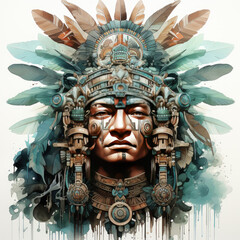 Obraz premium watercolor Aztec Queen Warriors Temple clipart, Generative Ai