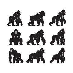 Gorilla Silhouette: Jungle Royalty, Dominant Primate Shadows, and Wild Vector Ape Majesty - Minimallest gorilla black vector animal
