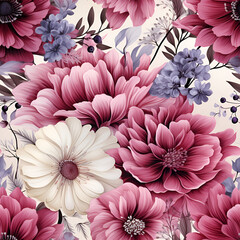 Boho Florals Digital Paper , Boho Florals Seamless Digital Paper , Scrapbook Paper Bohemian-inspired floral patterns and seamless design , generative AI illustration