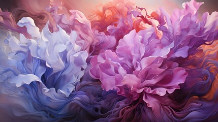 Close-up of liquid flames in an enchanting fusion of lilac and periwinkle colors, evoking a sense of tranquility in a surreal landscape