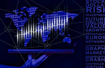 a gradual climbing chart of stocks shown on a platter on dark background..