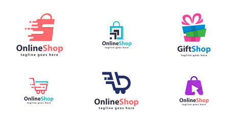 Set Online shop, Cart, Shopping Bag Logo design vector illustration.