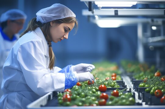 Employee conducting the fresh produce quality control at the production site