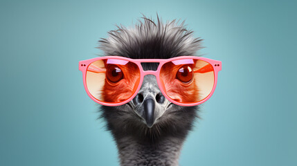 Creative animal concept. Emu in sunglass