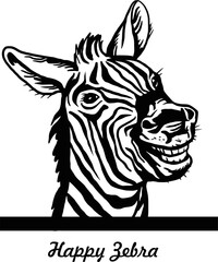 Peeking Happy Zebra - Comic Animal - Funny Animal - Wildlife Stencil - vector clipart stock
