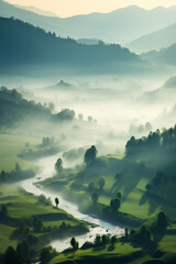 A Misty Morning in a Peaceful Valley