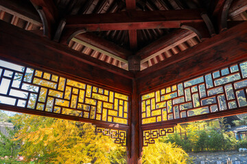 chinese temple with trees - obrazy, fototapety, plakaty
