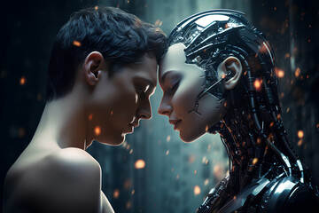 A Star-Crossed Romance Between an Android and a Human - obrazy, fototapety, plakaty