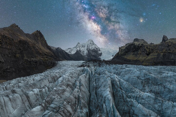 Majestic night sky over Vatnajokull glacier in Iceland