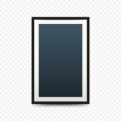 Realistic dark frame with shadow on a transparent background, for your presentations. Vector illustration.