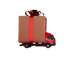 Big christmas gift packages on a red truck ready to be delivered