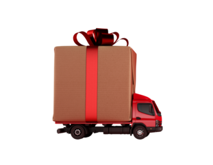 Big christmas gift packages on a red truck ready to be delivered