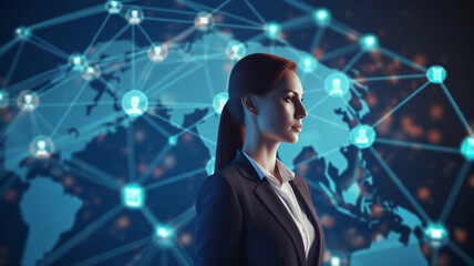 Global Social Network Connection. Businesswomen Leadership and Team Building