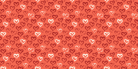 Seamless heart pattern hand painted with ink brush