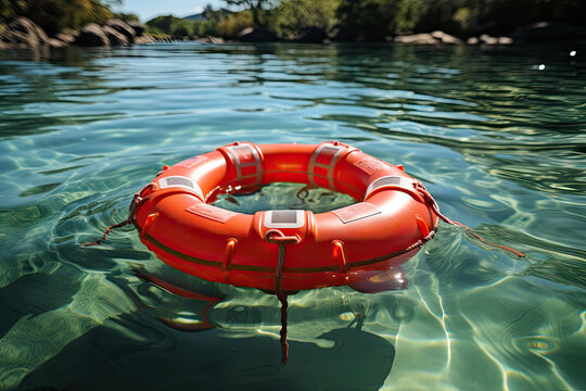 Generative AI image of Lifebuoy Floating on Clear Water