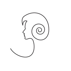 Continuous Line Women's Profile Icon, Monoline Girl Head Silhouette Symbol, One Line Cameo Silhouette