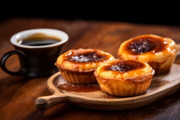 A Delicious Custard Tart from Portugal: The Pastel de Nata, Paired with a Morning Coffee - obrazy, fototapety, plakaty