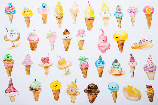 Drawing pictures of cute ice cream cones by children