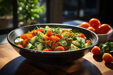 Fotobehang Generative AI - A bowl with vegetable salad © nastyakamysheva
