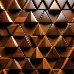 brown wooden glazed glossy deco glamour mosaic tile wall texture. abstract background with triangles