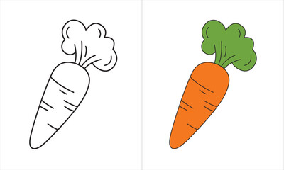 Carrot Children's coloring book carrot. Coloring book with cute cartoon vegetable. Vector illustration.