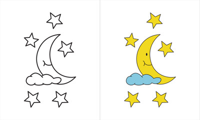 Islam moon star icon of 3 types: color, black and white, outline. Isolated vector sign symbol.