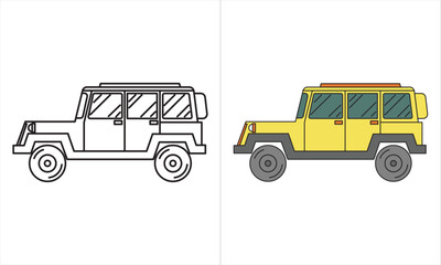 Set of coloured grey and yellow big jeep without a shadow
