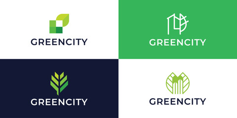 green city logo vector collection. Eco-friendly housing logo design concept. - obrazy, fototapety, plakaty